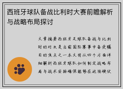 西班牙球队备战比利时大赛前瞻解析与战略布局探讨