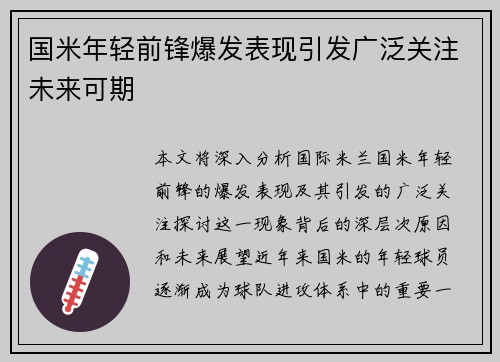 国米年轻前锋爆发表现引发广泛关注未来可期